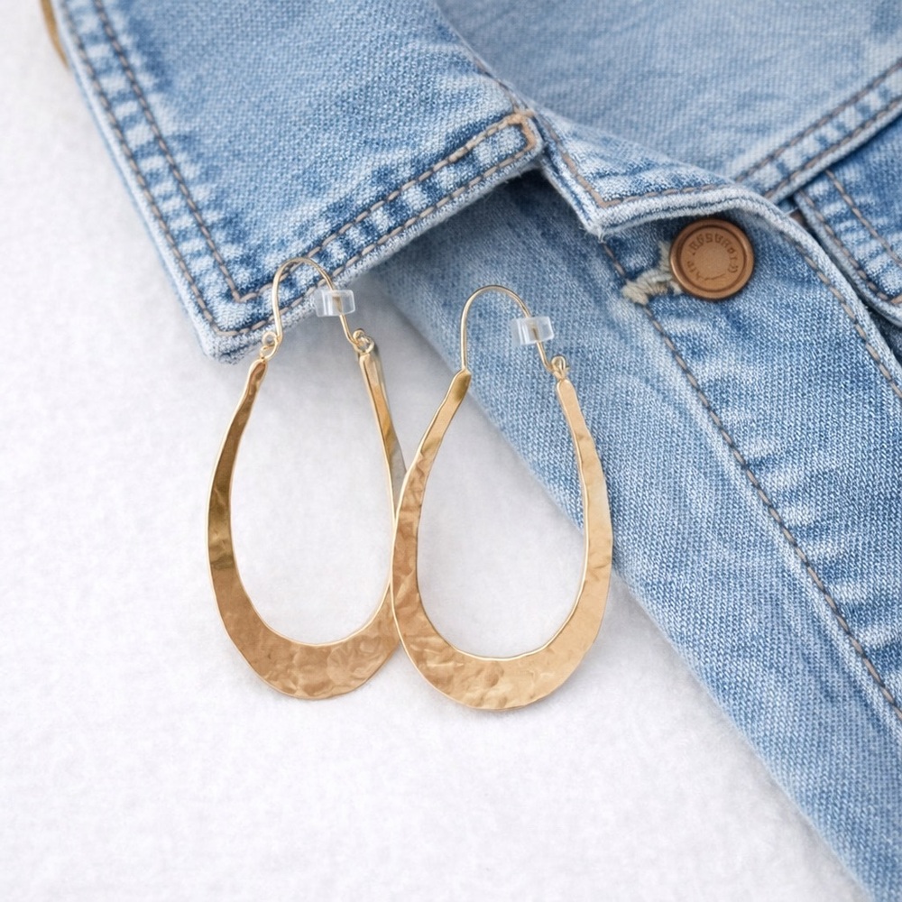 LOFT Hammered Gold-Toned Elongated Hoop Earrings